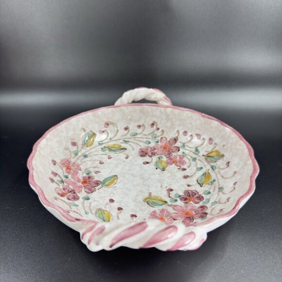 Vintage Italian Art Pottery Dish Bowl Hand Carved Hand Painted Dish With Handles - Picture 15 of 16